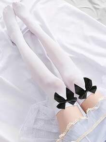 一双女士过膝袜，天鹅绒过膝袜，长筒袜，防滑，缎带蝴蝶结装饰，多种颜色可选，适合派对聚会，送礼佳品，Y2K风格，舒适袜子 - 彩色 - 查看 15