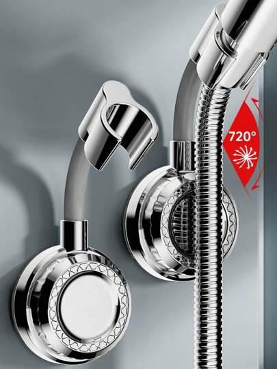 1pc No Drill Suction Cup Shower Head Holder, 360° Swivel Adjustable Handheld Shower Head Bracket For Bathroom, Suitable For Shower Heads And Can Also Be Used As A Hook, Movable To Desired Height