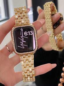 1pc Compatible With Apple WatchBand Women Apple WatchStrap 38mm 40mm 41mm 42mm 44mm 45mm 46mm 49mm,Ladies' Gold Jewelry Shiny Diamonds And Rhinestones To Replace The Metal Strap Is Compatible With Apple Watch Ultra 2/Ultra Series11/10/9/8/7/6/5/4/3/2/1/SE, Compatible With AppleWatch Accessories.Smart Watch Band - Gold - View 10