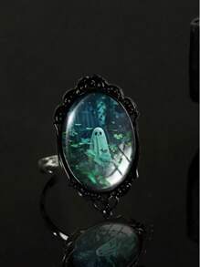 1pc Punk Style Dark Night Ghost Witch Ring, Vintage Fashion Halloween Party 3D Resin Ghost Pattern Ring