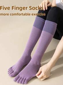 A Pair Of Women's Winter Yoga Five-Toe Socks, Knitted Fabric, Anti-Slip Pilates Leggings, Calf Socks Ballet, Only Hand-Washable, Suitable For Fitness And Young People, Running, Yoga, Fitness, Cycling, Middle Calf Compression Socks
