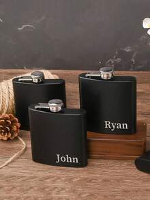 1pc Customized Black Flask, Men's Groomsman Flask, Vintage, Neutral, Birthday Gift, Anniversary Gift, Holiday Gift, Engraved, Low-Key Luxury - Multicolor - View 2