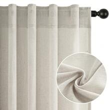 4 Panels Linen Semi Curtains For Living Room Bedroom Linen Blend Semi Sheer Drapes Window Curtains Home Decor - 米色 - 查看 2