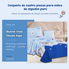 Sabanas Infantiles Individual 100x200cm | Estampado Colorido Infantil | 4 Piezas: Sabana Ajustable, Plana, Funda de Almohada + Cojín Decorativo | Suave y Caliente para Niños | Ideal para Cuna o Camita Infantil - 03 azul - Ver 2