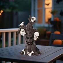 Spooky Skull Tree Stump Figurine - White Resin Decor For Halloween - One Size Fits All - Creepy And Cute - White - View 1