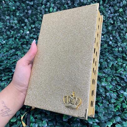 Bíblia Sagrada Evangélica Glitter Dourada Com Harpa e Índice LETRA MÉDIA Jovem Fé Versão ARC HDC Herdeiro da Coroa