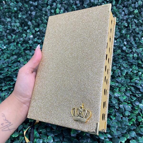 Bíblia Sagrada Evangélica Glitter Dourada Com Harpa e Índice LETRA MÉDIA Jovem Fé Versão ARC HDC Herdeiro da Coroa