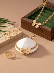 1pc Bow Metal Pendant Necklace, Dainty Elegant Suitable For Women Daily Wear, Party, Dating, Gift Valentines,Mom,Mother,Mother's Day,Gift - Silver - View 6