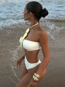 1pc Women's Sexy Halter Sequin Decor One-Piece Swimsuit