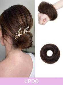 Real Hair Bun Hair Pieces Human Hair Messy Bun Updo Scrunchies With Elastic Rubber Band Elegant Chignons Donot Ponytail Scrunchy Topknot Hairpiece For Women - Multicolor - View 3