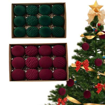 1个/12个装天鹅绒圣诞装饰球，植绒圣诞树球挂饰，防碎圣诞灯泡装饰套装，塑料天鹅绒装饰球，适用于节日婚礼派对家居装饰、圣诞装饰、房间装饰、冬季圣诞装饰、家居圣诞礼物、圣诞装饰