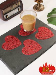 4-6 piezas Posavasos de PVC con forma de corazón para San Valentín, impermeable, fácil de limpiar, antideslizante, resistente al calor, elegantes manteles individuales, manteles de vinilo, decoración de mesa de comedor, almohadillas para mesa de cocina, decoración de bodas festiva