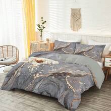 3pcs Soft Golden Marble Print Duvet Cover Set - Stylish And Comfortable Bedding For Bedroom And Dorm Room (Includes 1 Duvet Cover And 2 Pillowcase) - Multicolor - View 7
