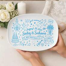 صحن زفاف مخصص - هدية شخصية للمتزوجين حديثًا مع الأسماء والتاريخ والموقع - لوحة تذكارية للخطوبة أو الذكرى السنوية ، ديكور فقط - متعدد الألوان - مشاهدة 2