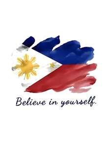 Women'S Patriotic Tee With Philippines Flag Design - Casual Crew Neck Short Sleeve T-Shirt, Comfortable Summer Top With "Believe In Yourself" Motif, Soft Polyester Blend, Perfect For Casual - 白色 - 查看 2