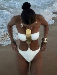 1pc Women's Sexy Halter Sequin Decor One-Piece Swimsuit