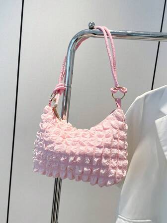 女士简约优雅褶皱腋下包，2025夏季新款单肩斜挎云朵褶皱包