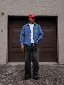 Men's Casual Street Style Plaid & Slogan Print Long Sleeve Button-Up Shirt, Suitable For Spring And Autumn