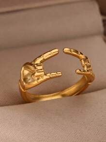 1 件哥特式拥抱肌肉手戒指，适合女士男士可调节开口袖口戒指派对婚礼情侣戒指复古珠宝 - 幾何 - 查看 9