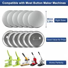 200 Sets Button Maker Supplies – 58mm/2.28" Button Parts Kit – Includes Metal Shells, Pin Back Covers & Transparent Films – Compatible With Badge Making Machines – DIY Craft Supplies - Silver - View 9