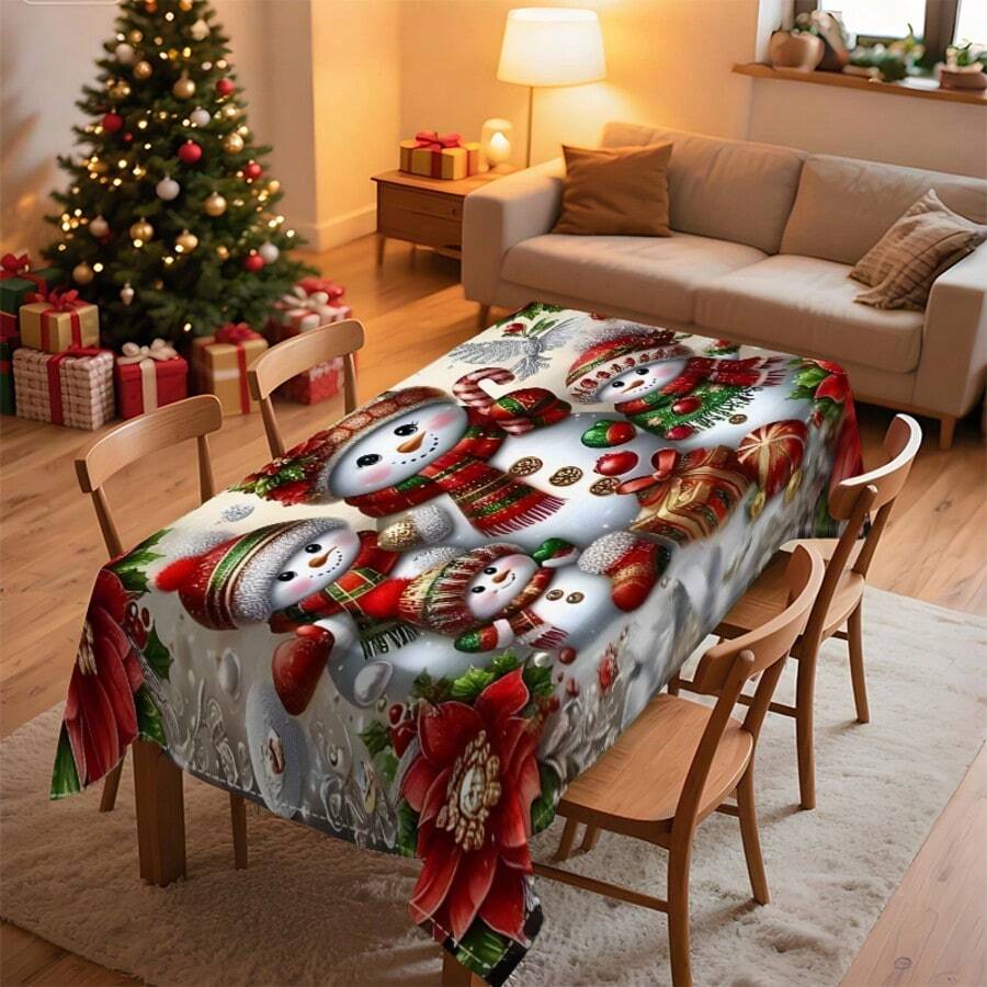 1pc Rectangular Tablecloth, Christmas Themed Tablecloth Collection With Reindeer, Gingerbread Man, Snowman And Other Patterns, Creates Holiday Atmosphere, Suitable For Daily Home, Living Room, Dining Room, Christmas-Themed Events