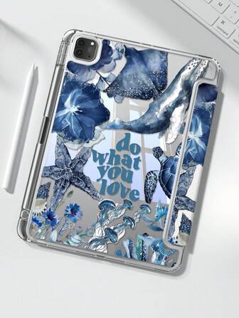 美しくかわいいカートゥーン海洋生物、クジラ、サメ、ヒトデ、亀、クラゲ、文字、花、両面塗装アクリル透明クリスタルバックカバー、衝撃吸収、iPad 7th Generation、8th Generation (10.2インチ)、10th Generationに対応。ペンスロット内蔵、スリープ/ウェイクアップ機能、複数の折りたたみスタンド方式に対応。祭りのギフトや新年のギフトとして。