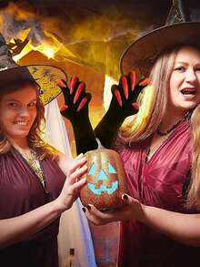 1 Pair Of Black Witch Gloves With Claw Nails, Halloween Horror And Bloody Cat Claw Rubber Gloves ,Theme Party Role-Playing, Women's Clothing Accessories, Suitable For Halloween Women's Gloves