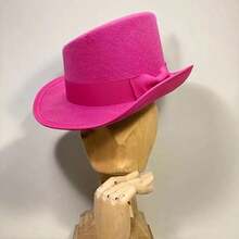 [2025 New] British Retro Handmade Sheepskin Women's Fedora Hat - Royal Jazz Tall Women's Hat | Ruffled Wide Brimmed Woolen Gentleman Hat | Unisex Four Seasons | Makeup Ball Party Hat | Lightweight And Hand Washable | Retro High Top Hat - Suitable For All Occasions - The Perfect Holiday Gift For Halloween And Christmas - 枚紅色 - 查看 2