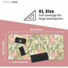 French KOKO Desk, Large Desk Pad Large Mouse Pad Cute Desk Accessories Home Office Essentials XL Desk Desk Pad Keyboard Mouse Desk Pads On Top Of Desks Computer Pink Floral Women Girls - 綠色花朵 - 查看 4