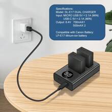 EDEKOY LP-E17 USB Dual Charger (LC-E17 Charger) Compatible With Canon LP-E17/LP-E17C Batteries, Also Suitable For Canon EOS M3 M5 M6 Mark II 77D 200D 750D 760D 800D 9000D KISS X8i Rebel T6i T6i 6s T7i T8i SL2 SL3 BG-E18 And Other Digital Camera Batteries - Black Typec-typec - View 7