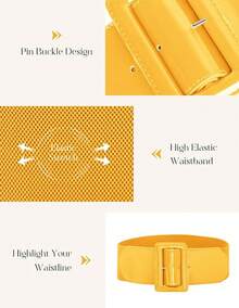 Women's Stretchy Belt 1950s 3 Inch Wide Elastic Belts - Màu vàng - Xem 2