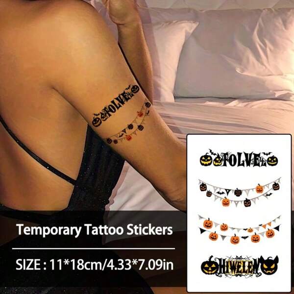 1Pc Halloween Tattoo Fake Tattoo Temporary Tattoo Cartoon Pumpkin Y2K Colorful Waterproof Sweatproof Disposable For Women And Mem Face, Arm, Waist, Chest, Leg, Abdomen, Neck, Hand, Finger, Back For Dancing Party Stage Performance Modernist Body Art