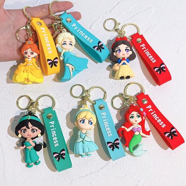 Disney 1pc Disney Princess Keychain - Cute Anime Cartoon Style Snow White & Rapunzel Keyring With Vibrant Colors, Car Key Accessory Birthday Holiday Gift , Fans & Collectors, Cute Keychain Accessories, Playful Character Design, Themed Collectible Item, Wellcrafted Keychain