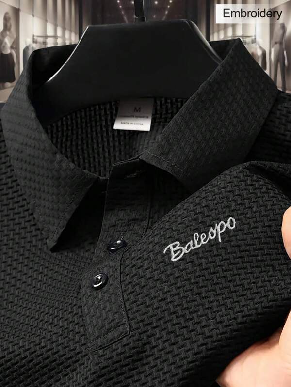 1 pieza Camisa polo de hombre de talla grande con patrón bordado, estilo casual de negocios, tela cómoda adecuada para golf, tenis, viajes al aire libre, ocio, gran regalo para hombres