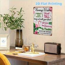 1 semn metalic de tablă 2D retro cu flamingo roz - decor rustic de perete cu citat inspirațional, potrivit pentru casă, baie sau decorare exterioară, design alb învechit, semn și placă perfectă pentru decorarea camerei