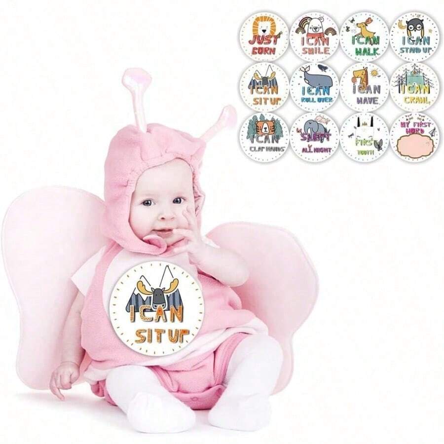 12 Pieces Baby Growth Souvenir Stickers, Monthly Milestone Stickers To Commemorate Baby's Growth