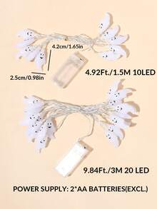 1pc 1.5/3M Battery Power Ghost Decorative Light String, Halloween Indoor, Courtyard Decorative Ghost Light String,Ghost House Decorative Light String, Halloween Decoration Lughts, Halloween Gifts, Halloween Home Decor - White Ghost - View 12