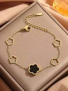 1 pièce Bracelet en acier de titane avec fleur de trèfle pour femmes, simple et , avec décoration en coquille d'ormeau unilatérale, cadeau unique pour la Saint-Valentin, la mère, la fête des mères - Multicolore - Voir 10