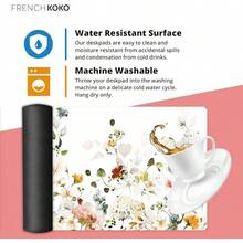 French KOKO Desk, Large Desk Pad Large Mouse Pad Cute Desk Accessories Home Office Essentials XL Desk Desk Pad Keyboard Mouse Desk Pads On Top Of Desks Computer Pink Floral Women Girls - 花白色 - 查看 6