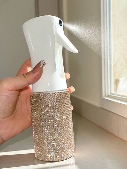 1pc 200ml Rhinestone Continuous Fine Mist Spray Bottle, Luxury Sparkling Style With Minimalist Cylindrical Shape, Suitable For Cosmetics, Home Cleaning, Hair Care, Disinfection, Watering Plants And More