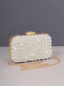 Elegant Faux Pearl Clutch, EveningPurse With Detachable Chain For Women,Perfect For Weddings, Parties And FormaEvents,Wedding Accessories, ElegantFaux Pearl Bag,Elegant Pearl Clutch, PromBag For Party,Pearl Clutch Evening Bag - Gold - View 2