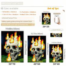 1 Stück/Set abstraktes Vitalitäts-Pixel-Schädel-Flammen-Leinwandposter, dekorativer Kunststil, Wandbilder für Innenräume, Poster und Drucksachen, Geschenkwandbilder, Schlafzimmer, Büro, Wohnzimmer, Café, Wanddekoration, Heim- und Studentenwohnungsdekoration, wahlweise mit Rahmen, Halloween-Dekoration, Herbstdekoration, Raumdekoration. - Verschiedenfarbig - Übersicht 9