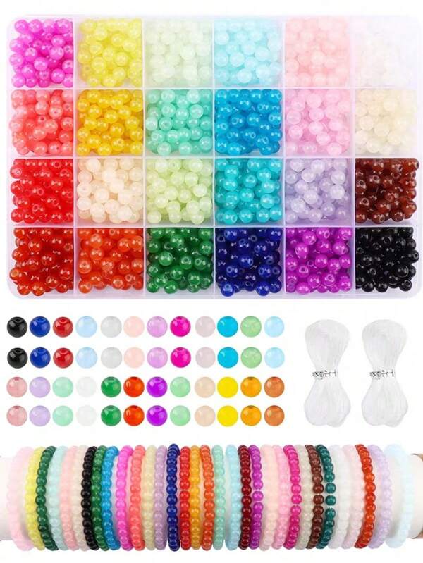 1 Box 24 Colors 6mm Glass Beads Set, Beading DIY Craft Kit