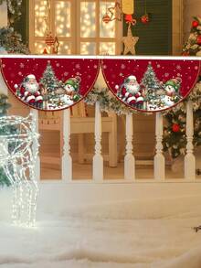 1pc Merry Christmas Fan-Shape Banner, Polyester Santa Claus Snowman Outdoor Banner, 2025 Christmas Decorations For Home Garden Fence, Yard Bunting Flag, Xmas Party Supplies