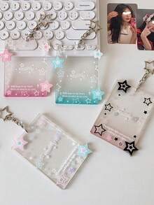 1个闪光五角星吊坠硬卡夹女生渐变三寸卡包学生追星小卡砖 - 彩色 - 查看 6