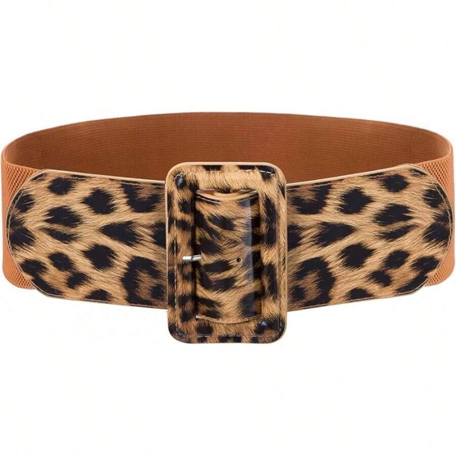 Women's Stretchy Belt 1950s 3 Inch Wide Elastic Belts - Leopard - View 1