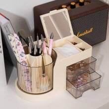 1pc New Multifunctional Rotating Storage Box, Convenient Push-Pull Design Suitable For Nail Tools, Nail Accessories, Stationery Organization