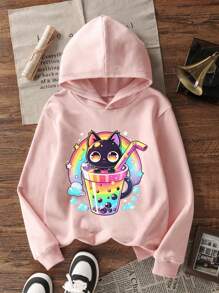 1 szt. Ciepła, gruba bluza z kapturem dla nastolatek, termiczna, z podszewką, dla młodych uczennic, odpowiednia dla dzieci, bluzka z długim rękawem na jesień/zimę