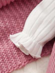 女宝宝花卉领蝴蝶结装饰全身印花撞色罗纹长袖连体衣