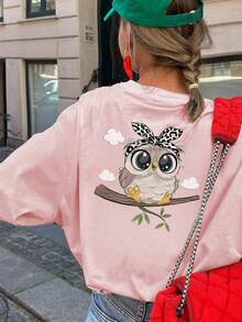 1pc Tween Girl Casual Face Print Crew Neck Long Sleeve T-Shirt, Autumn Youth Apparel Top - Cute Smile Design Draws Attention And Makes Tween Girl Smile - Pink - View 9